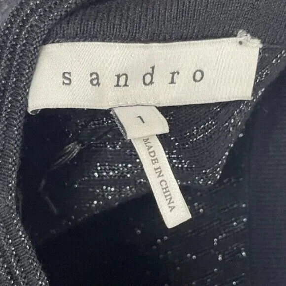 Sandro Ritournelle Metallic Long Sleeve Jacquard Knit Mini Dress Black 1/ S/ 4 - Picture 6 of 8